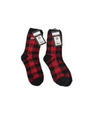 Fabletics Cozy Red & Black Buffalo Plaid Fuzzy Socks - One Pair